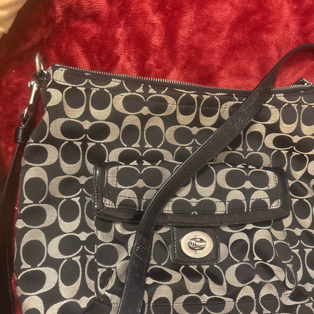 Coach Penelope Hobo Signature Canvas Crossbody Bag in Black/Beige